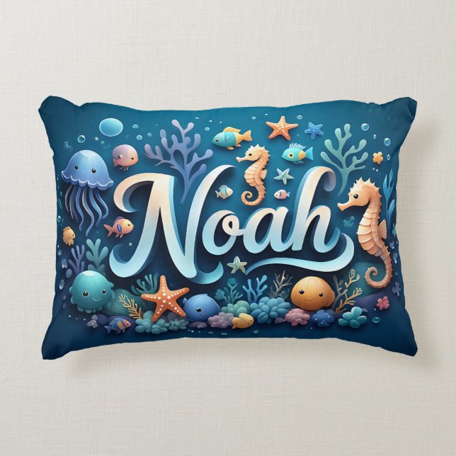 Noah Name Ocean Thema dekorative Sea Life Dekokissen (Vorderseite)