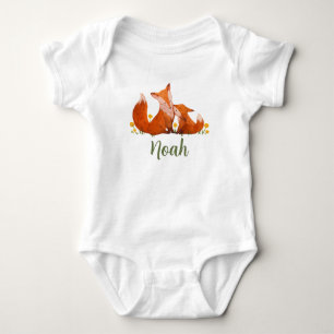 Noah Name Reveal Fox Forest Animal Boy Whimsical Baby Strampler