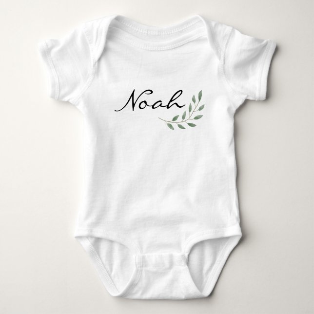 Noah Name Reveal Romper Newborn Nature Leaf Baby Strampler (Vorderseite)