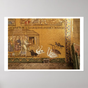 Noah nimmt die Tiere in die Arche, Mosaik in der Poster