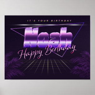 Noah Nom Vorname lila retro Poster Geburtstag