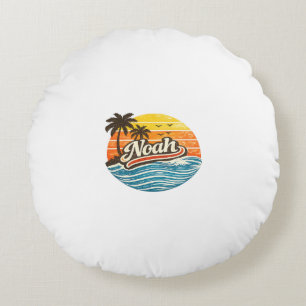 Noah Retro Sonnenuntergang Namensdesign Rundes Kissen