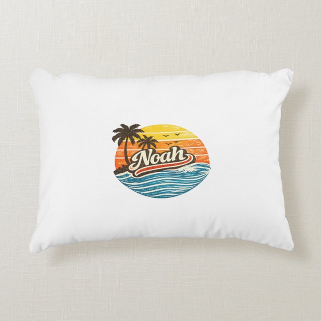 Noah Retro-Sonnenuntergangs-Name-Design Dekokissen (Vorderseite)