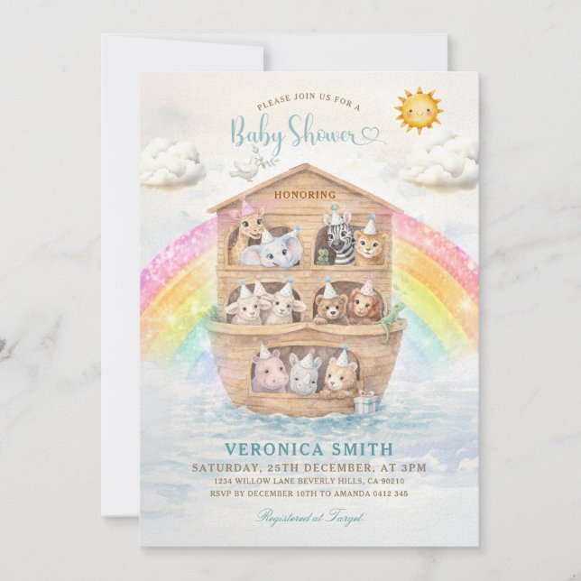Noah’s Ark Baby Shower Invitation | Rainbow Baby  (Devant)