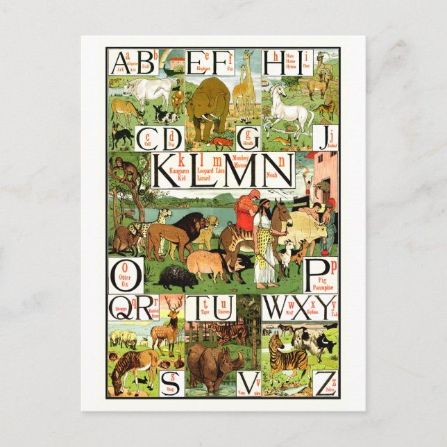 Noahs ABC-Alphabet-Diagramm auf englisch für Postkarte (Vorderseite)