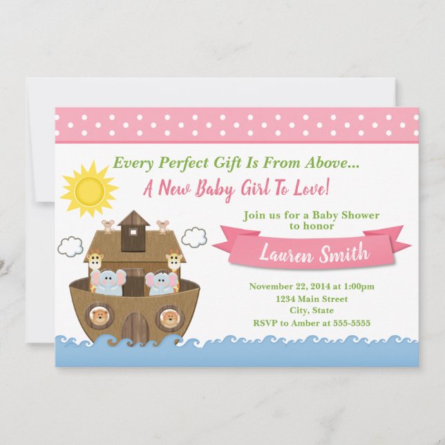 Noahs Arche-Babyparty-Einladungs-Mädchen-Babyparty Einladung (Vorderseite)