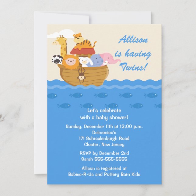 Noahs Arche paart Babyparty Einladung (Vorderseite)