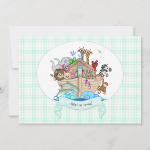 Noahs Arche Tiere Mintgrün Gingham Einladung