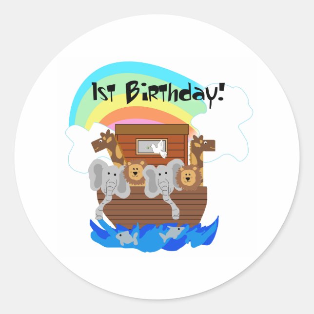 Noah's Ark 1. Geburtstag Runder Aufkleber (Vorderseite)