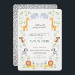 Noah's Ark Animals Geburtstag blauer Einladung<br><div class="desc">Eine süße Managerie von fröhlichen Wasserfarben-Dschungeltieren grenzt an diese bezaubernde Geburtstagseinladung. Es ist eine perfekte Einladung für einen kleinen Jungen oder ein Mädchen. Elefant,  Giraffe,  Löwe,  Zebra,  Affe,  Vogel,  Leguana. Zurück in Grau mit weißen Punkten.</div>