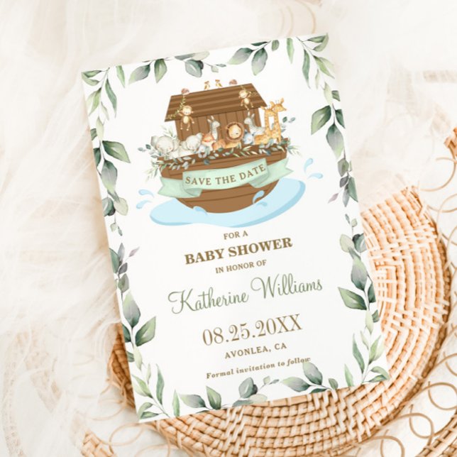 Noah's Ark Animals Greenery Baby Dusche neutral Save The Date (Von Creator hochgeladen)