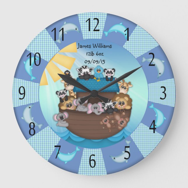 Noahs Ark Babies Round (Large) Wall Clock Große Wanduhr (Vorderseite)