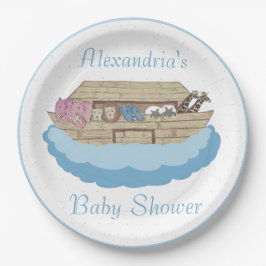 Noah's Ark Baby Boy Blue Baby Shower Pappteller