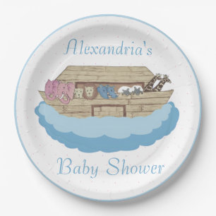 Noah's Ark Baby Boy Blue Baby Shower Pappteller