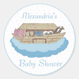 Noah's Ark Baby Boy Blue Baby Shower Runder Aufkleber