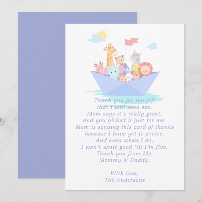 Noah's Ark Baby Shower Danke Karte (Vorne/Hinten)