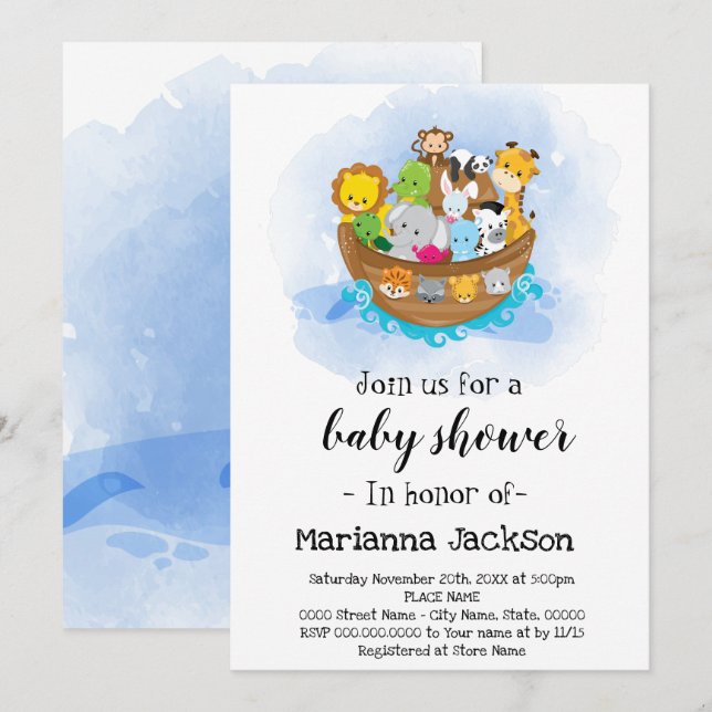 Noah's Ark Baby Shower Einladung (Vorne/Hinten)
