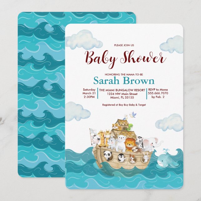 Noah's Ark Baby Shower Einladung (Vorne/Hinten)