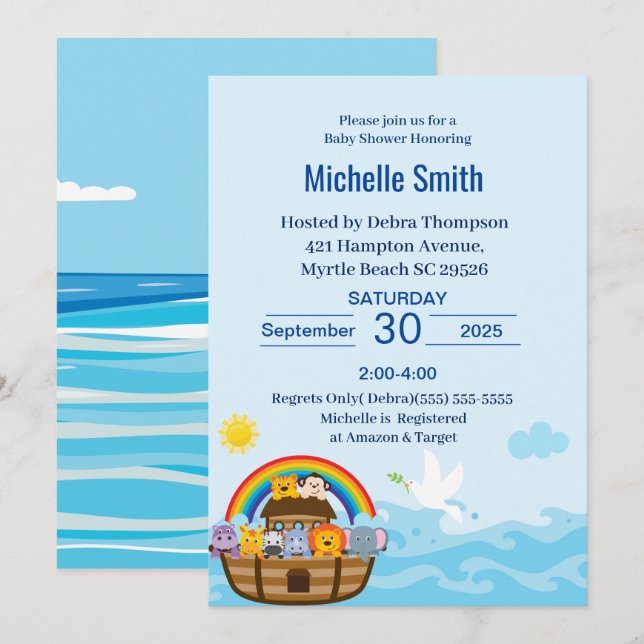 Noah's Ark Baby Shower Einladungen (Vorne/Hinten)