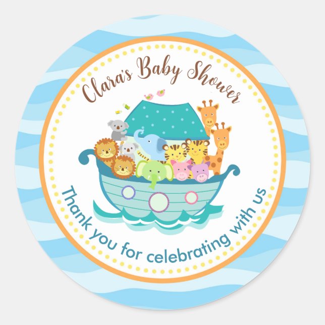Noah's Ark Baby Shower individuell angepasste Stic Runder Aufkleber (Vorderseite)