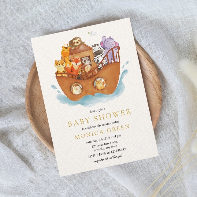 Noah's Ark Bible Story Animals Baby Shower Einladung (Noah's Ark Baby Shower Theme Gender Neutral Bible Story Christian Animals Two by Two Adventure Begin)