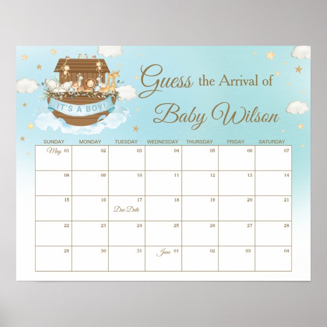 Noah's Ark Blue Boy rät Baby's Due Date Game Poster (Vorne)