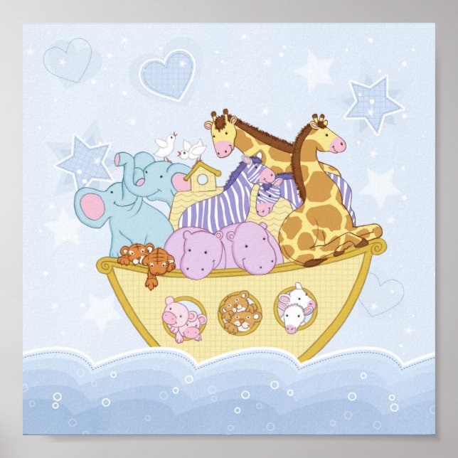 Noah's Ark Blue Kinderzimmer Poster Print (Vorne)
