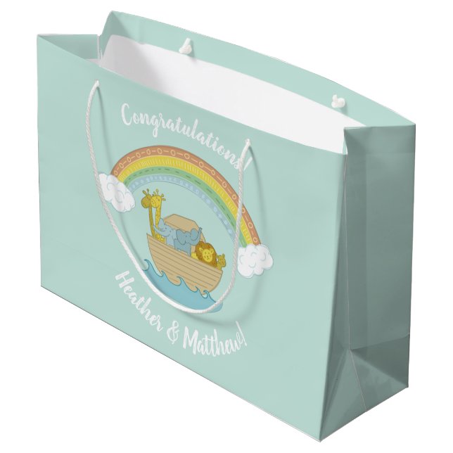 Noah's Ark Boho Baby Shower Große Geschenktüte (Rückseite Schrägansicht)