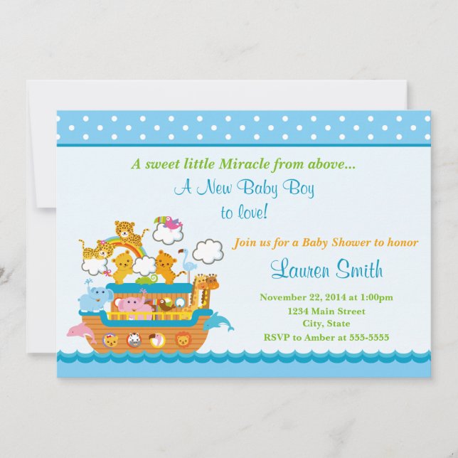 Noah's Ark Boy Baby Shower Einladungs-12x18 Einladung (Vorderseite)