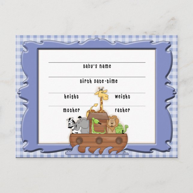 Noah's Ark Boy Birth Certificate Postcard Postkarte (Vorderseite)