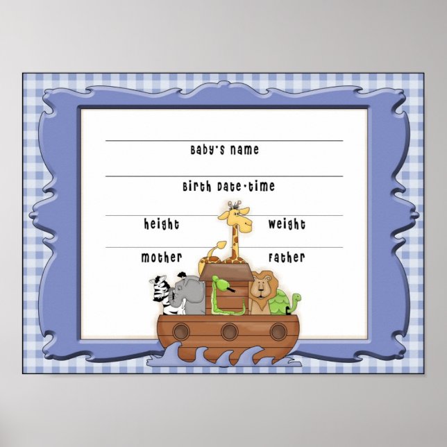 Noah's Ark Boy Birth Certificate Poster (Vorne)