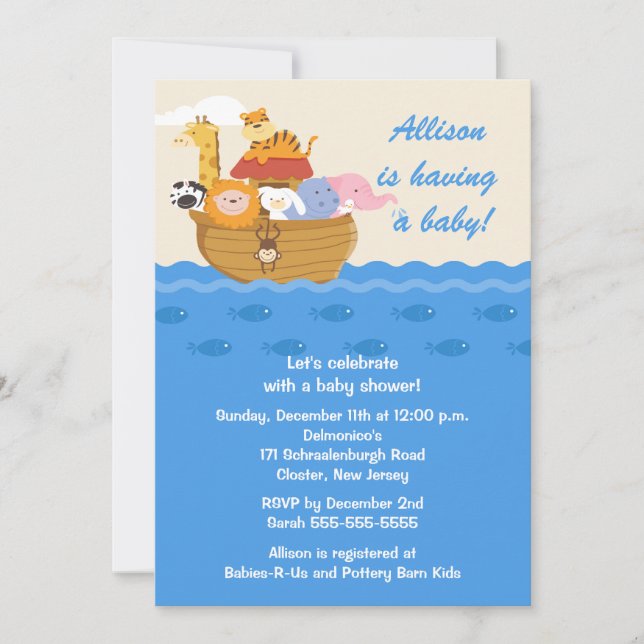  Noah's Ark Boy oder Girl Baby Shower Einladung (Vorderseite)
