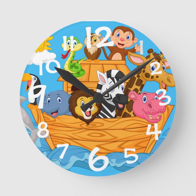 Noah's Ark Cartoon Kids Wall Clock Runde Wanduhr (Vorderseite)