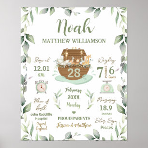 Noah's Ark Greenery Baby Birth Stats Kinderzimmer Poster