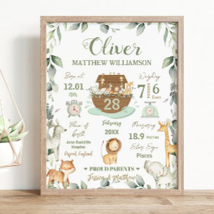 Noah's Ark Greenery Baby Birth Stats Kinderzimmer Poster