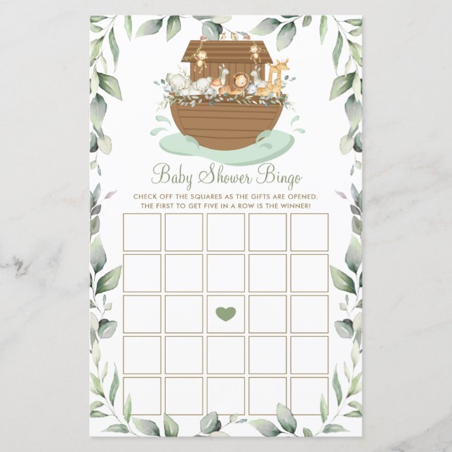 Noah's Ark Greenery Baby Shower Bingo Game (Vorderseite)