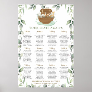 Noah's Ark Greenery Baby Shower Seating Chart Poster