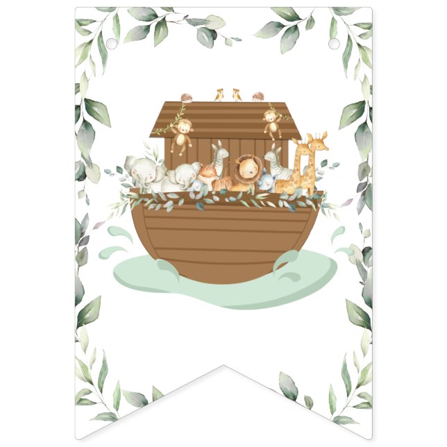 Noah's Ark Greenery Geburtstag Baby Shower Taufe Wimpelkette (Erste Fahne)