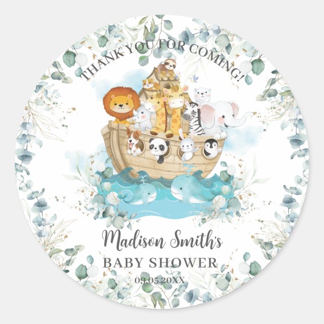 Noah's Ark Greenery Gender Neutral Baby Dusche Runder Aufkleber (Vorderseite)