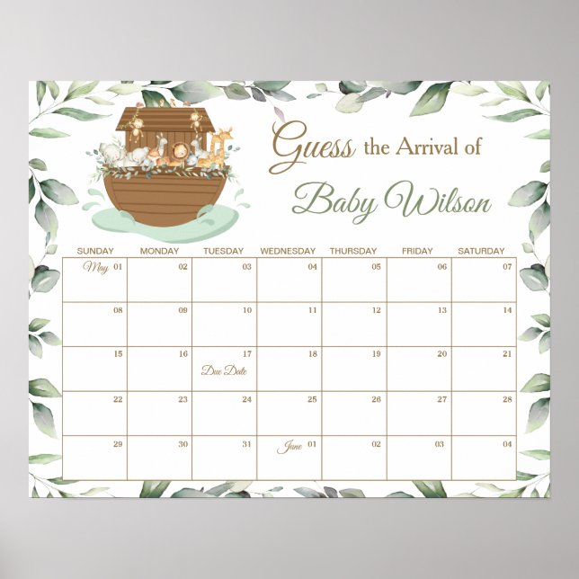 Noah's Ark Greenery rät Baby's Due Date Game Poster (Vorne)