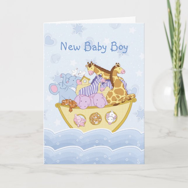 Noah's Ark New Baby Boy Card Karte (Vorderseite)