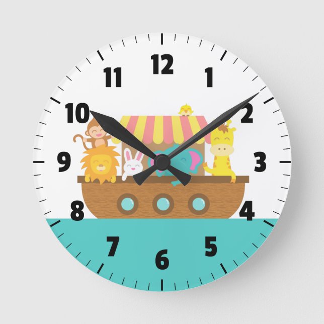 Noah's Ark, Niedliche Tiere, für Kinderzimmer Runde Wanduhr (Vorderseite)