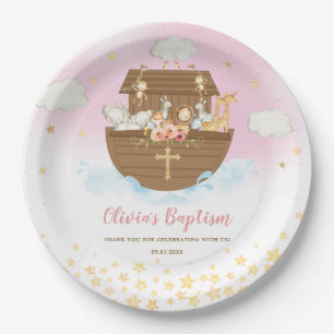 Noah's Ark Niedlichen Tiere Girl Baptism Christeni Pappteller