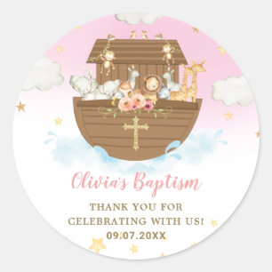 Noah's Ark Niedlichen Tiere Girl Baptism Christeni Runder Aufkleber