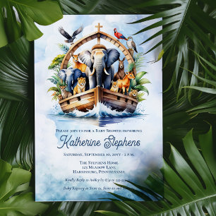 Noah's Ark Niedlicher Tiere Blue Boy Baby Shower Einladung