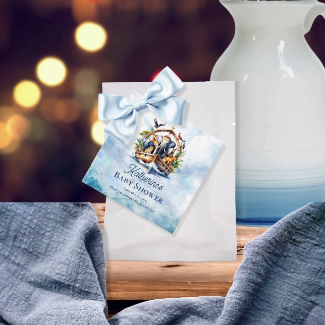 Noah's Ark Niedlicher Tiere Blue Boy Baby Shower Geschenkanhänger (Noah's Ark Cute Animals Blue Boy Baby Shower Favor Tags)