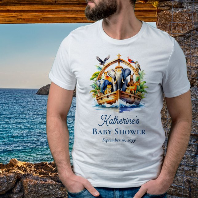 Noah's Ark Niedlicher Tiere Blue Boy Baby Shower Tri-Blend Shirt (Noah's Ark Cute Animals Boy Baby Shower Man's T-Shirt)