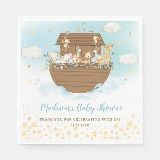 Noah's Ark Niedlicher Tiere Boy Baby Shower Sprink Serviette (Vorderseite)