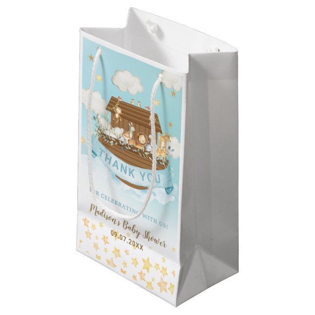 Noah's Ark Niedlicher Tiere Boy Birthday Baby Show Kleine Geschenktüte (Vorderseite Schrägansicht)