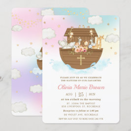 Noah's Ark Niedlicher Tiere Girl Baptism Christeni Einladung